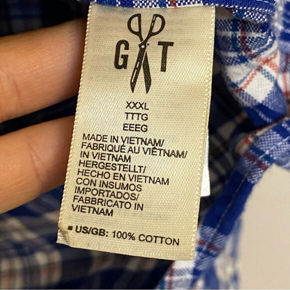 Goodthreads Oxford Men's Slim Long Sleeve Stretch cotton Plaid BLUE Shirt-XXXL - Picture 9 of 11